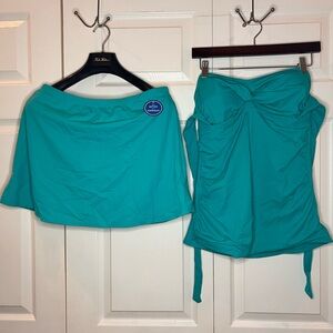 Swimsuits For All Turquoise Swim Set top and bottom skirt NEW
